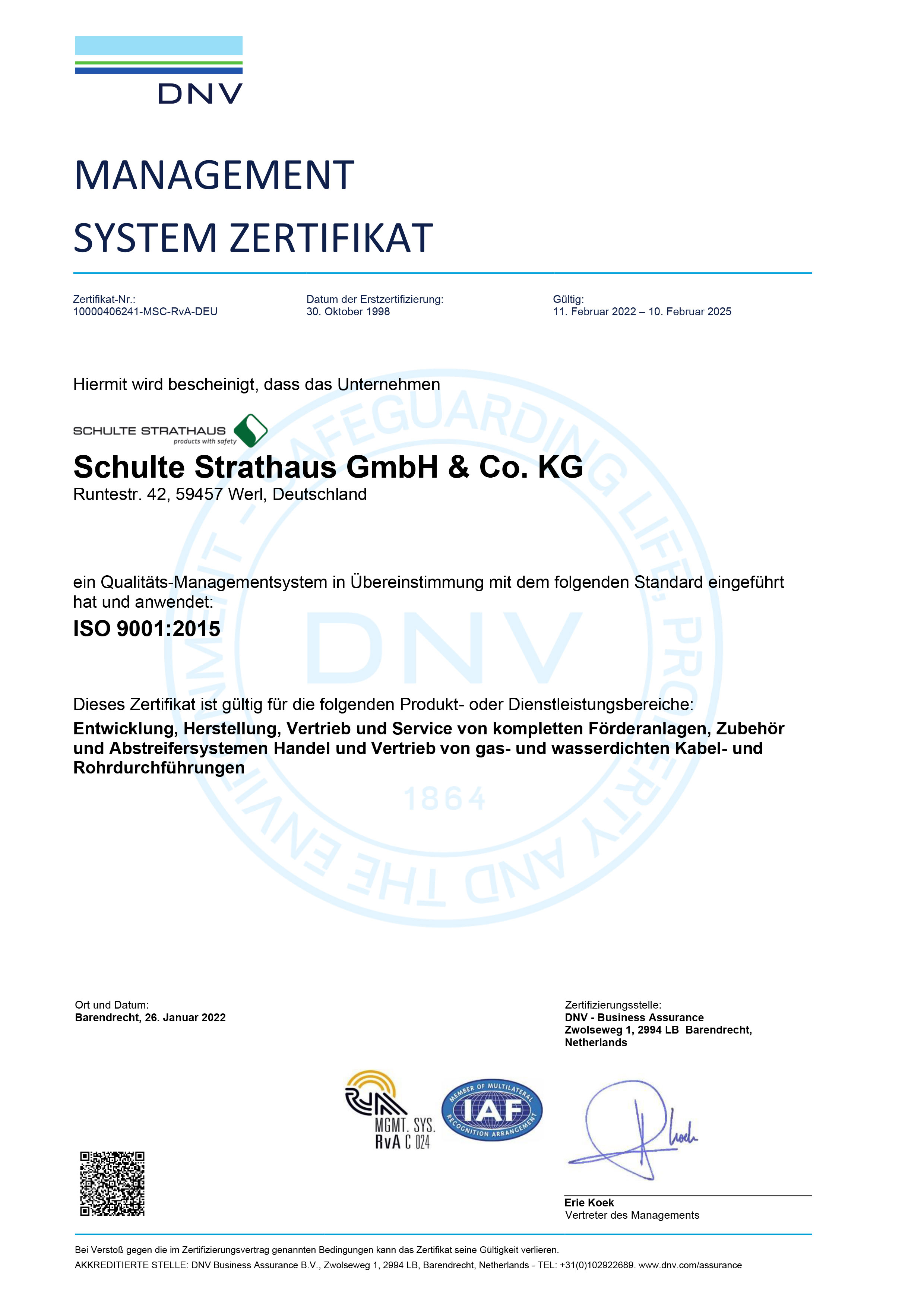 Management System Zertifikat ISO 9001:2015 (DE)