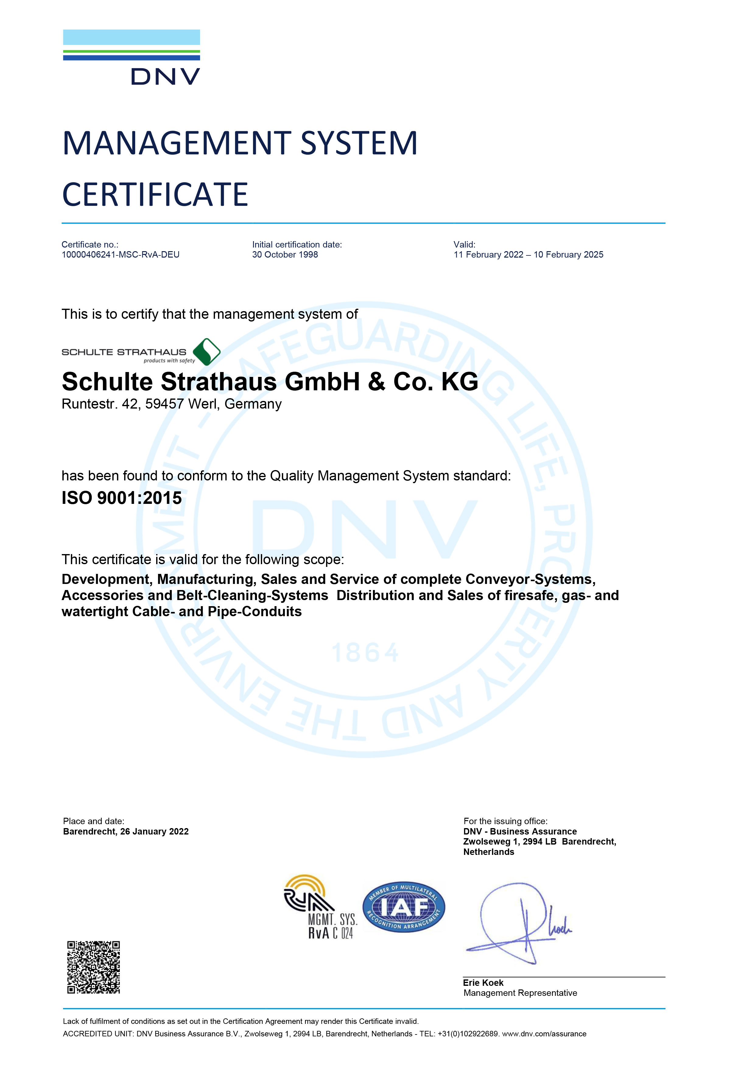 Management System Zertifikat ISO 9001:2015 (EN)